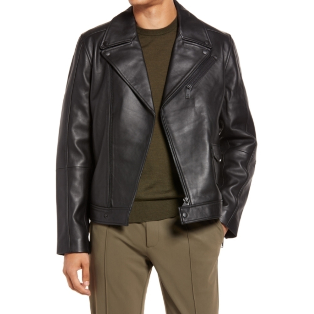 New! Ted Baker Carve Leather Biker Jacket